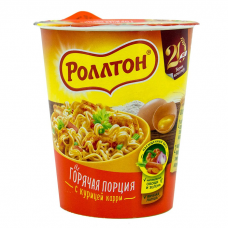 Роллтон Вермишель Яичная быстрого приготовления с Курицей карри стакан 70г