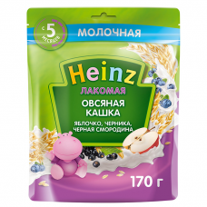 HEINZ Каша молочная Лакомая овсяная, яблочко, черника и чёрная смородина 170г