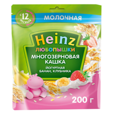 HEINZ Каша Любопышка многозерновая банан, клубника с йогуртом 200г