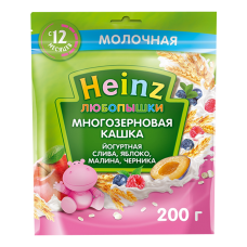 HEINZ Каша молочная злаковая йогурт-малина-черника 200 г